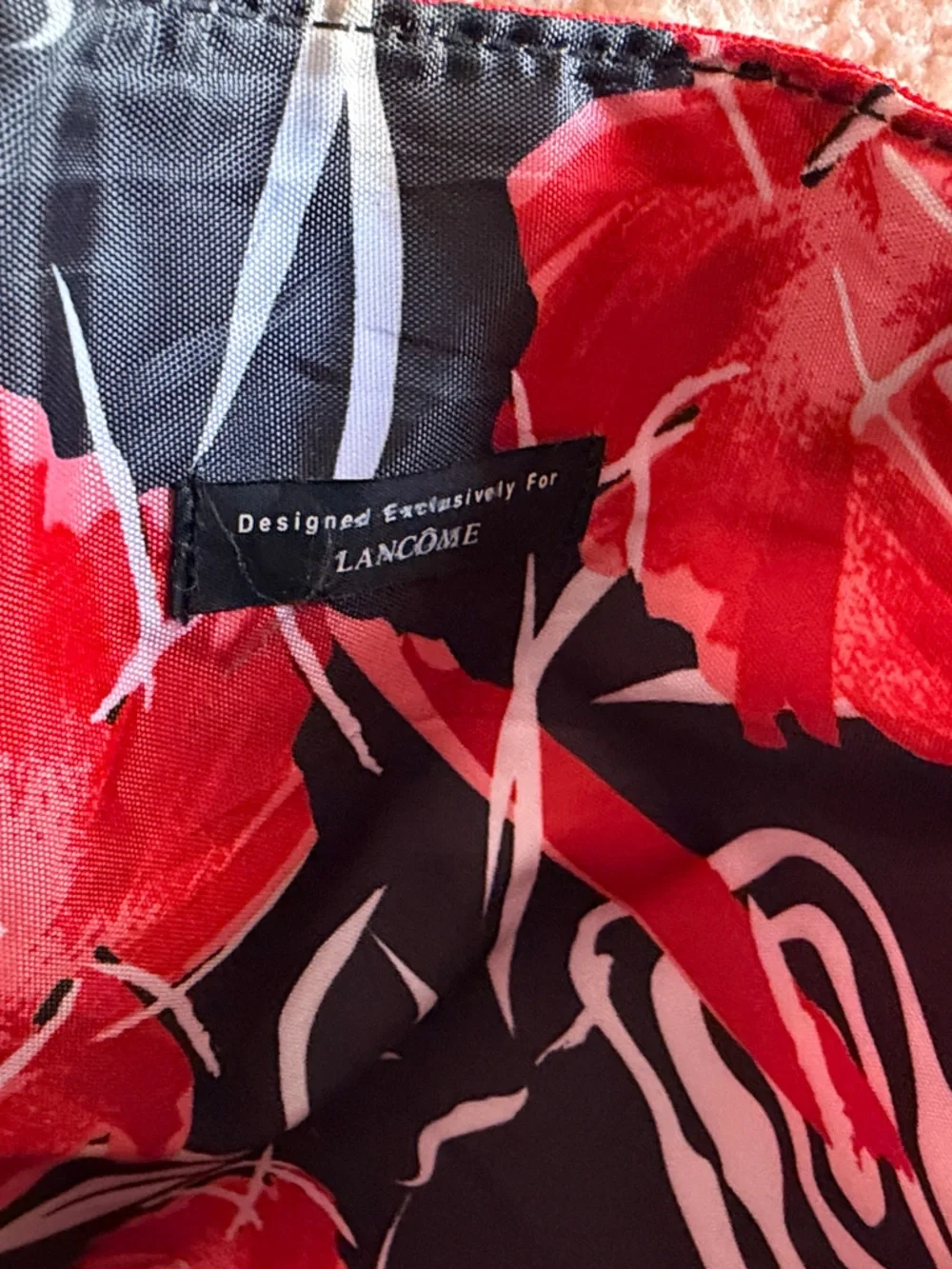 Lancome Bright Red Canvas Tote with Front Patch Pocket